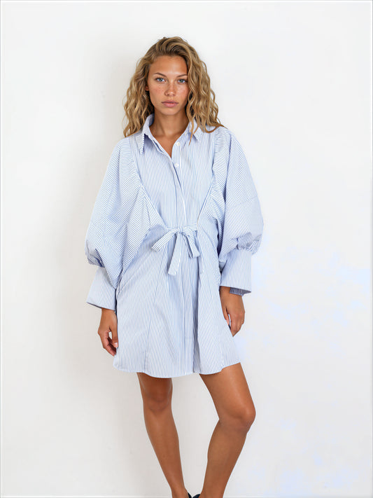 Bubble Sleeve Mini Shirt Dress