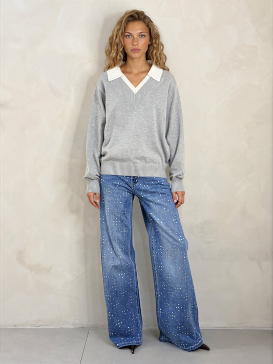 The Kelly Contrast Collar Sweater