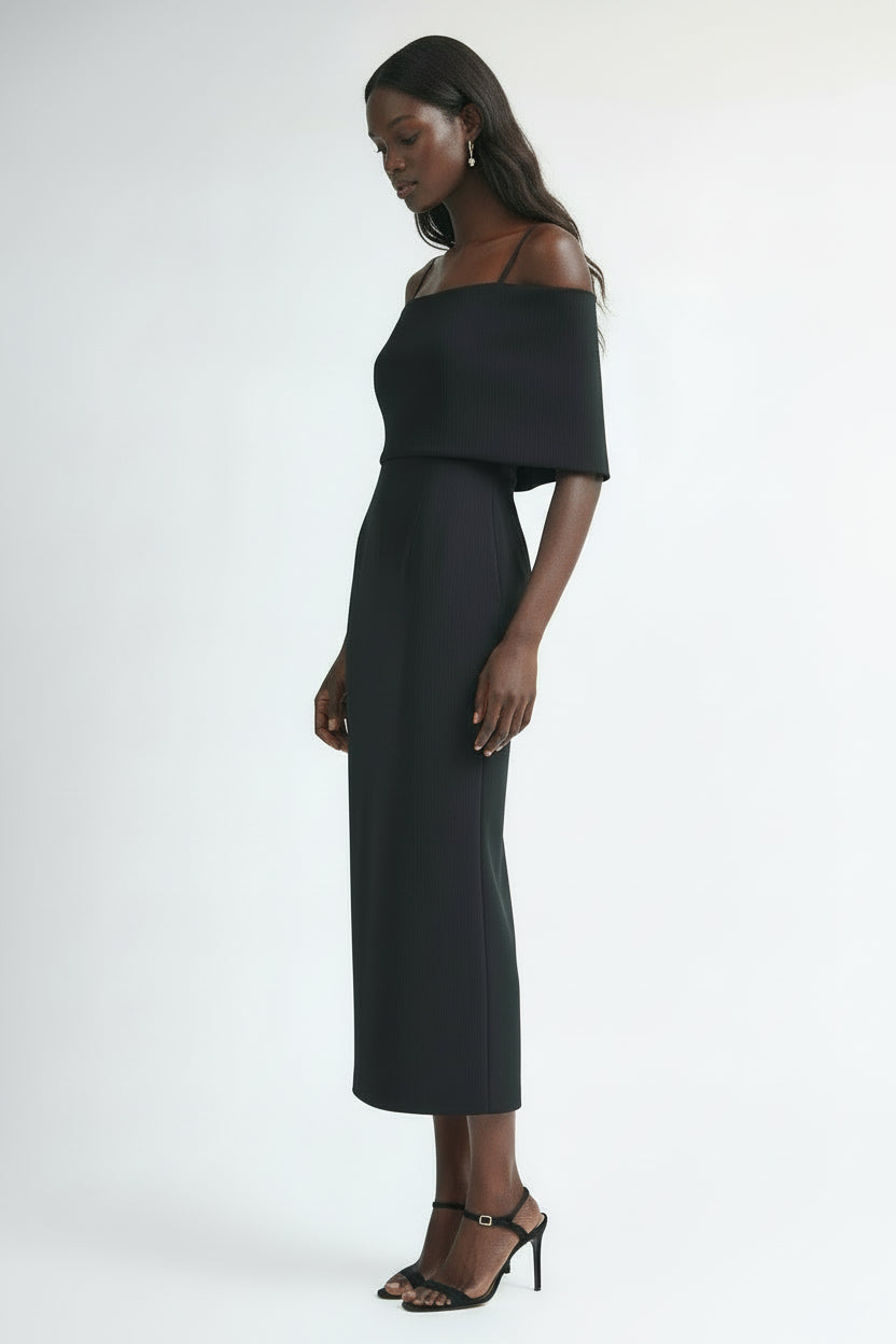 midi dress scuba Off Shoulder Strap L / Black persistent_note: Up To 50% Off! Price as marked Bold elegance defines the Helsa Stretch Cotton Sateen Size:5 Drawer Narrow