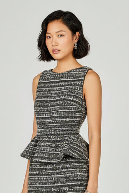 Emb Tweed Peplum Top
