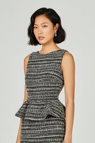 Emb Tweed Peplum Top