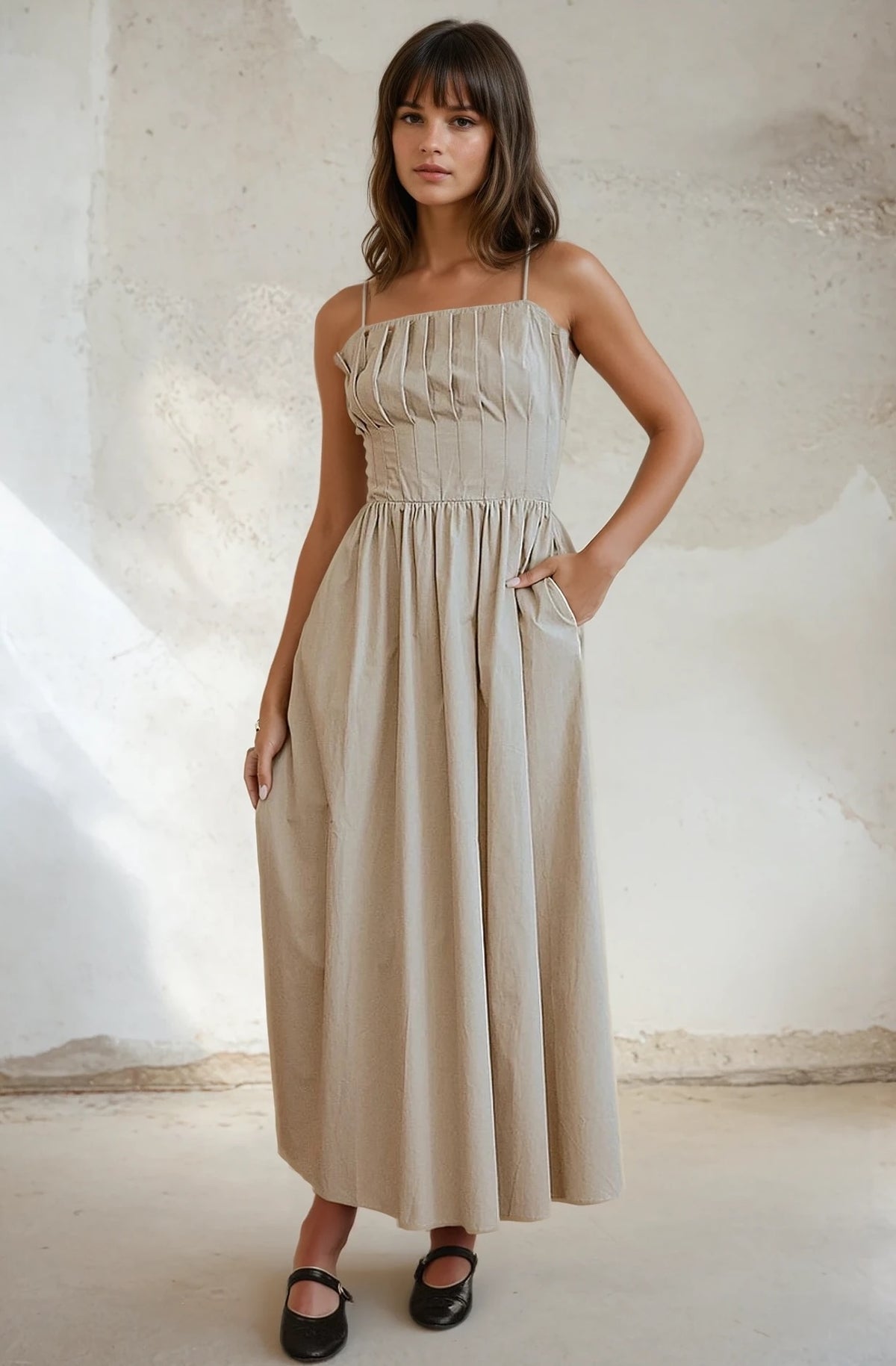 Pleated Poplin Dress
