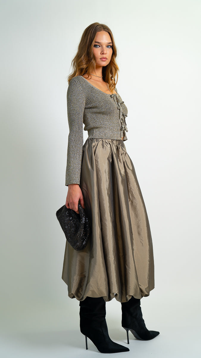 The Metallic Balloon Midi Skirt