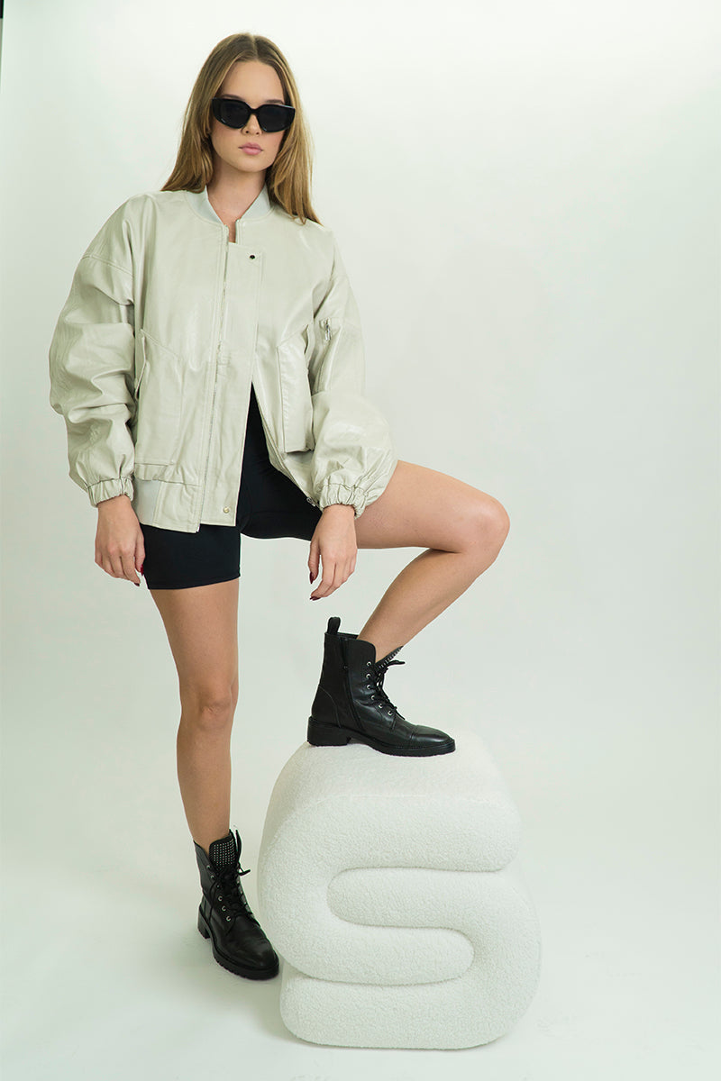 Faux Leather Oversize Bomber Jacket