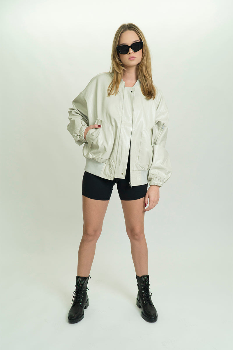 Faux Leather Oversize Bomber Jacket