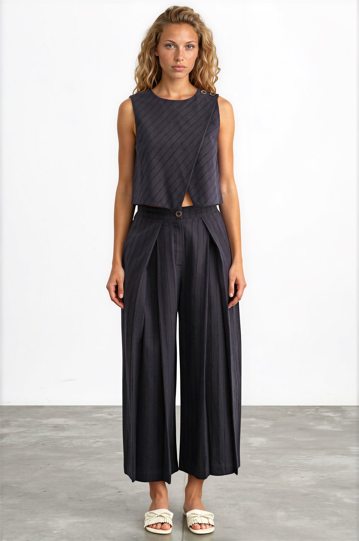 Asym Wood Button Top