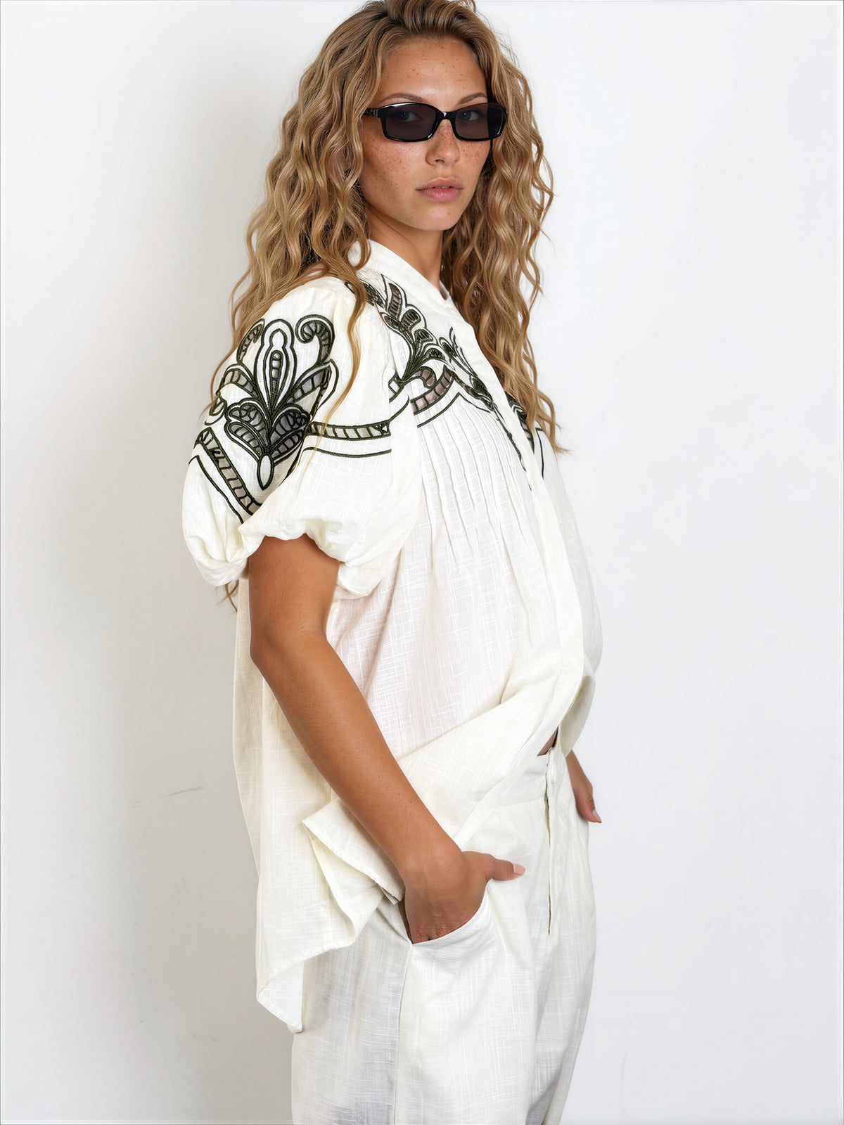 Emb Puff Sleeves Shirt