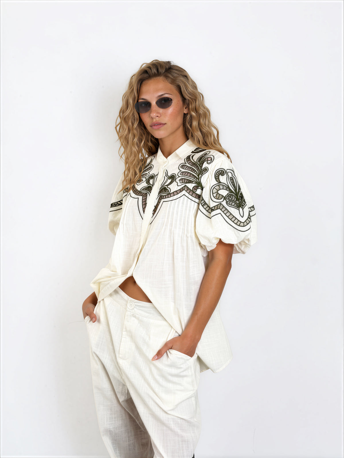 Emb Puff Sleeves Shirt