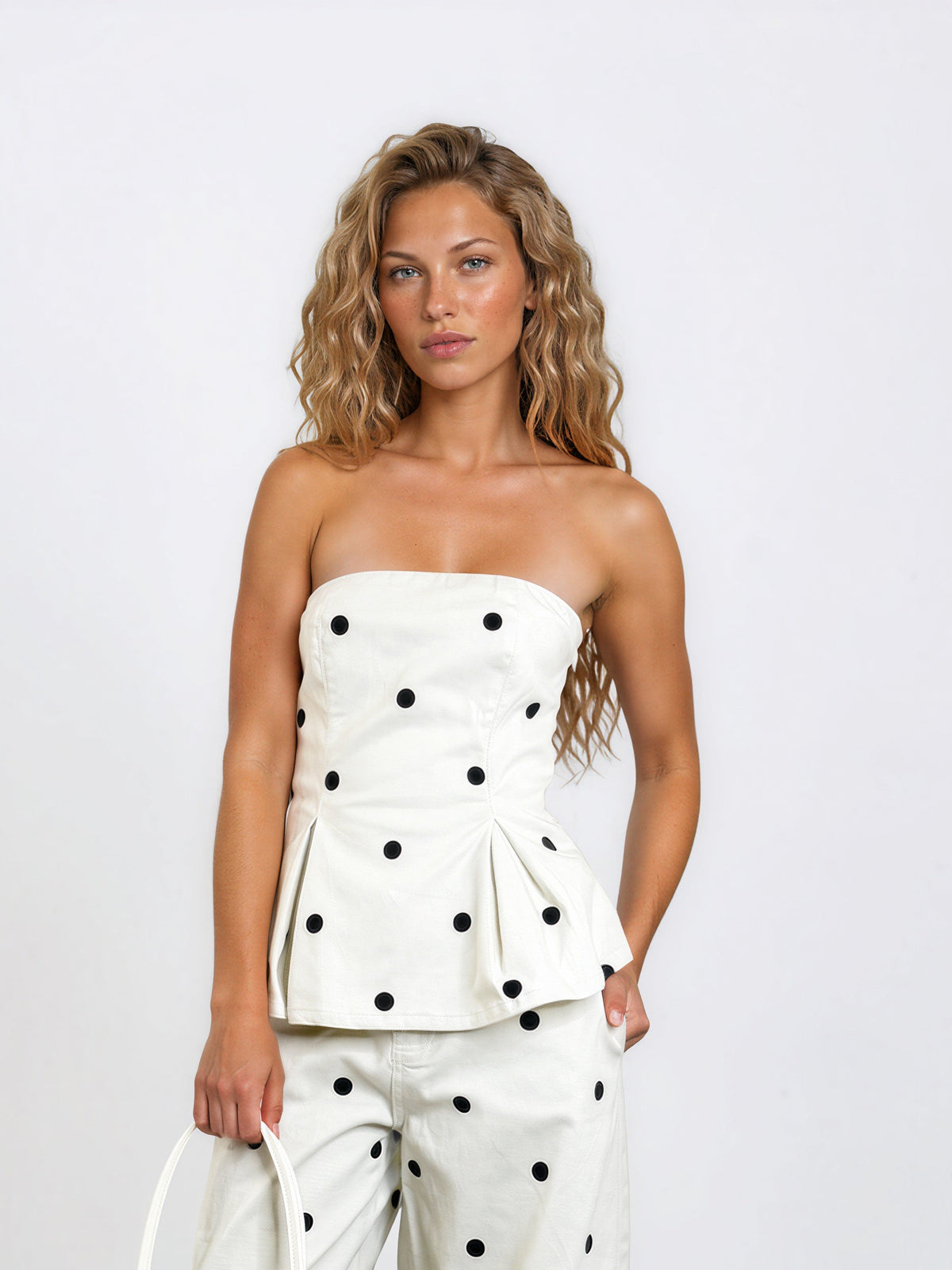 Polka-dot  Strapless Top