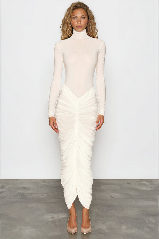 L/s Ruched Sheer Dress