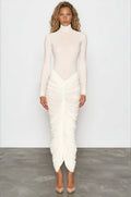 L/s Ruched Sheer Dress