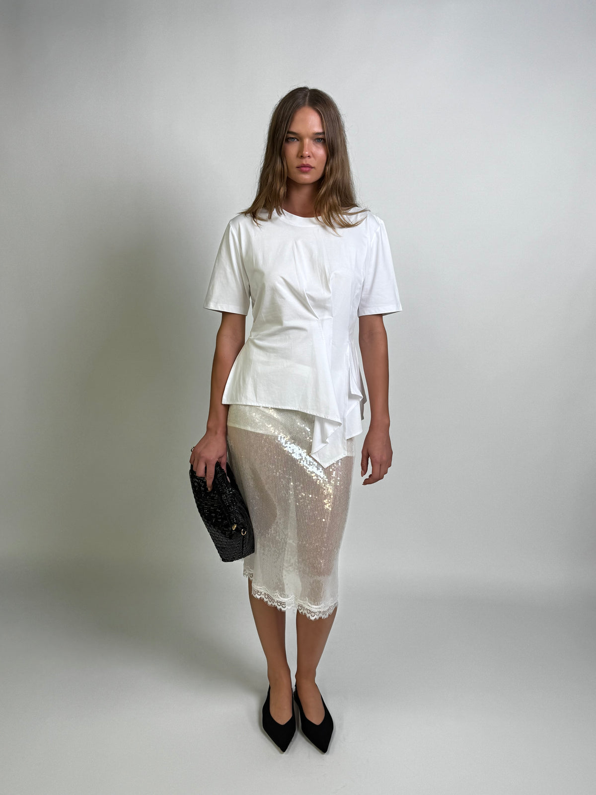 Sequin Sheer Midi Skirt