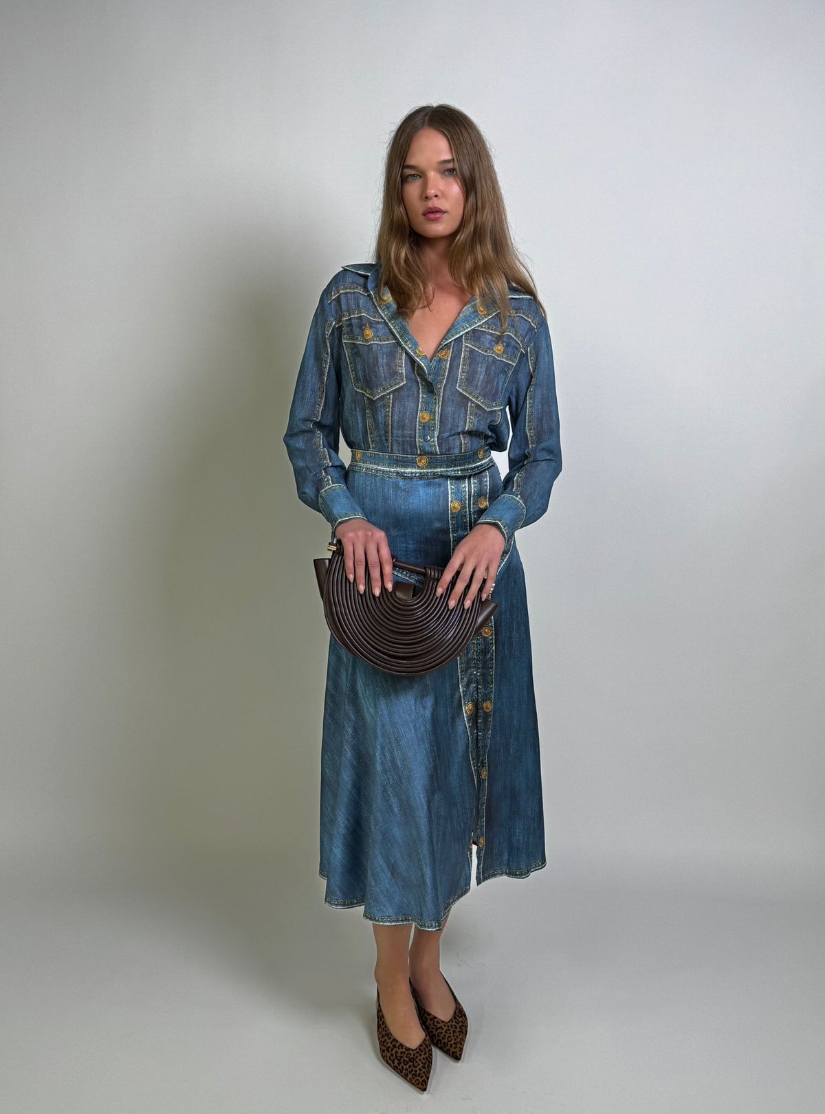 Digital Denim Skirt Set