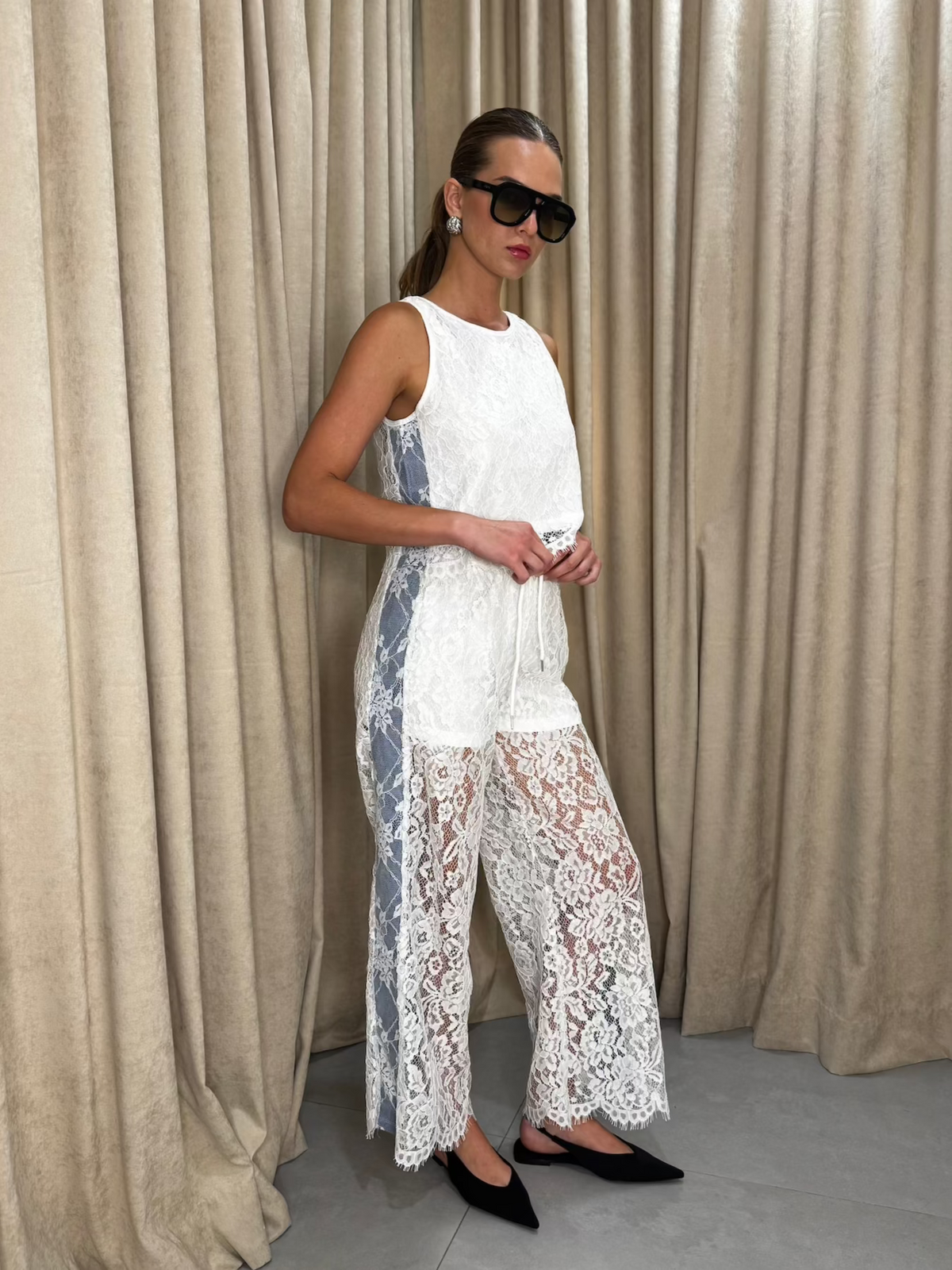 Lace Contrast Pant Set