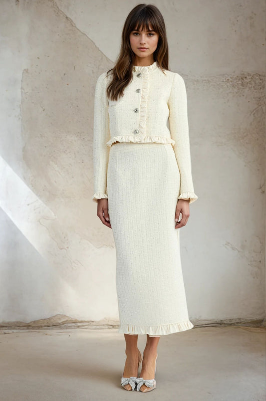 Frill Tweed Midi Skirt