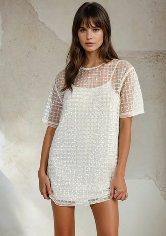 Pearl Mesh Tee Dress