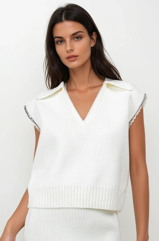 Chain Link V-Neck Sweater
