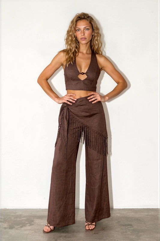 Fringe Scarf Pant Set
