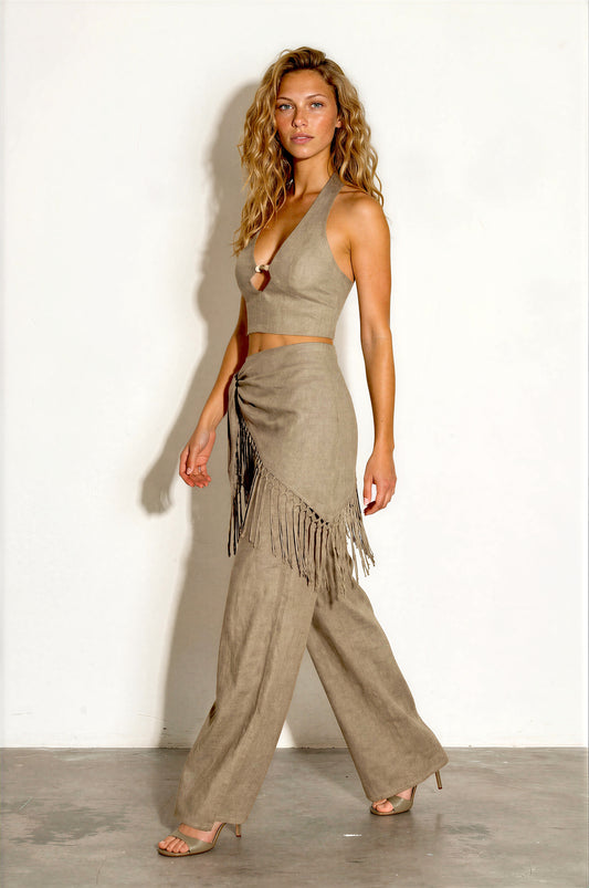 Fringe Scarf Pant Set