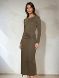Fastened L/S Maxi Dress