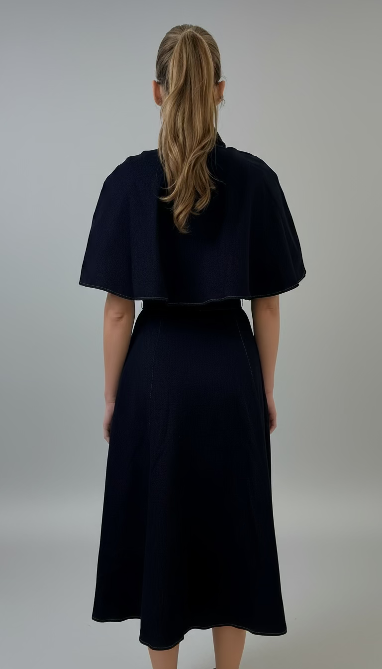 Cape Denim Midi Dress