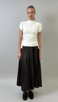 Faux Leather Pleated Midi Skirt