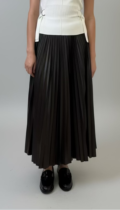 Faux Leather Pleated Midi Skirt