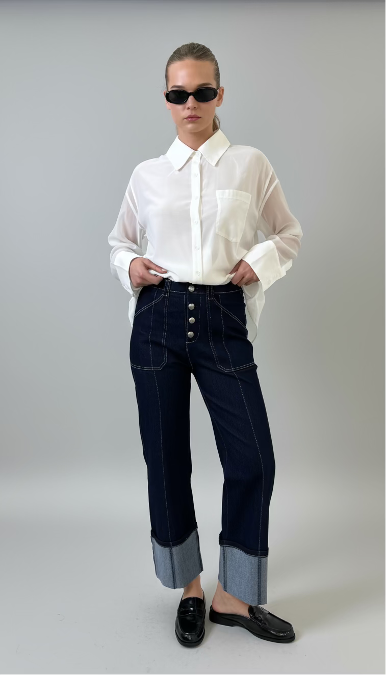 Cuffed Jeans W/Botton