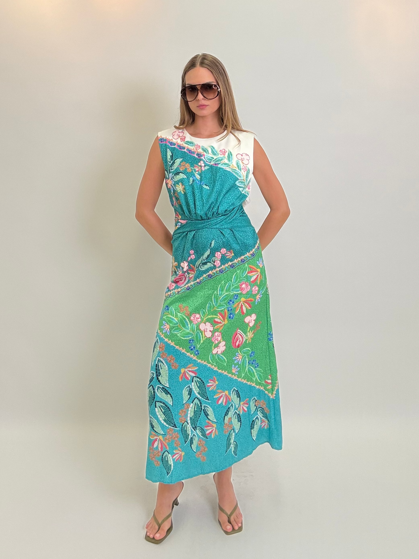 satin printed maxi dress Women's Green Floral Print Satin Maxi Dress | Extra Large