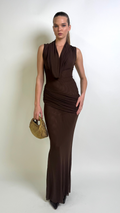 Sheer Cowl Neck Maxi Dress