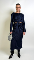 L/s Satin cut Out Midi Dress