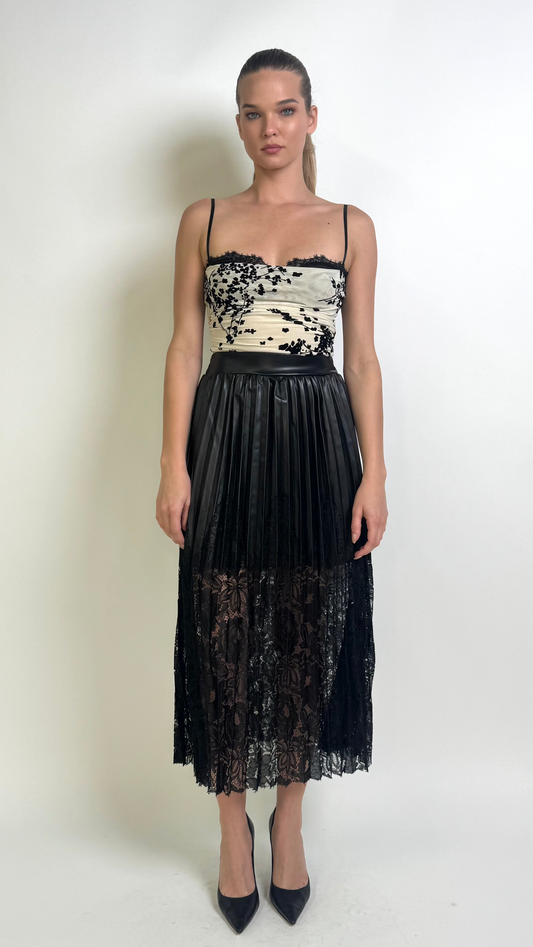 The Lace Contrast Pleated Skirt