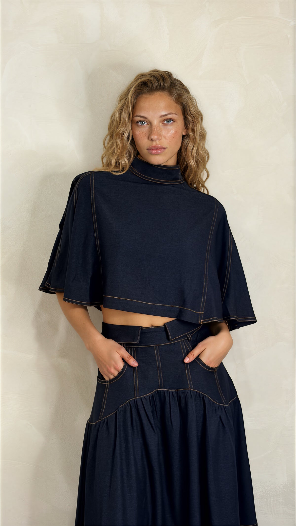 Denim Cape Top
