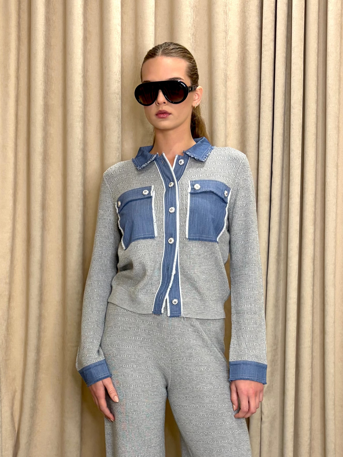 Denim Contrast Pant Set