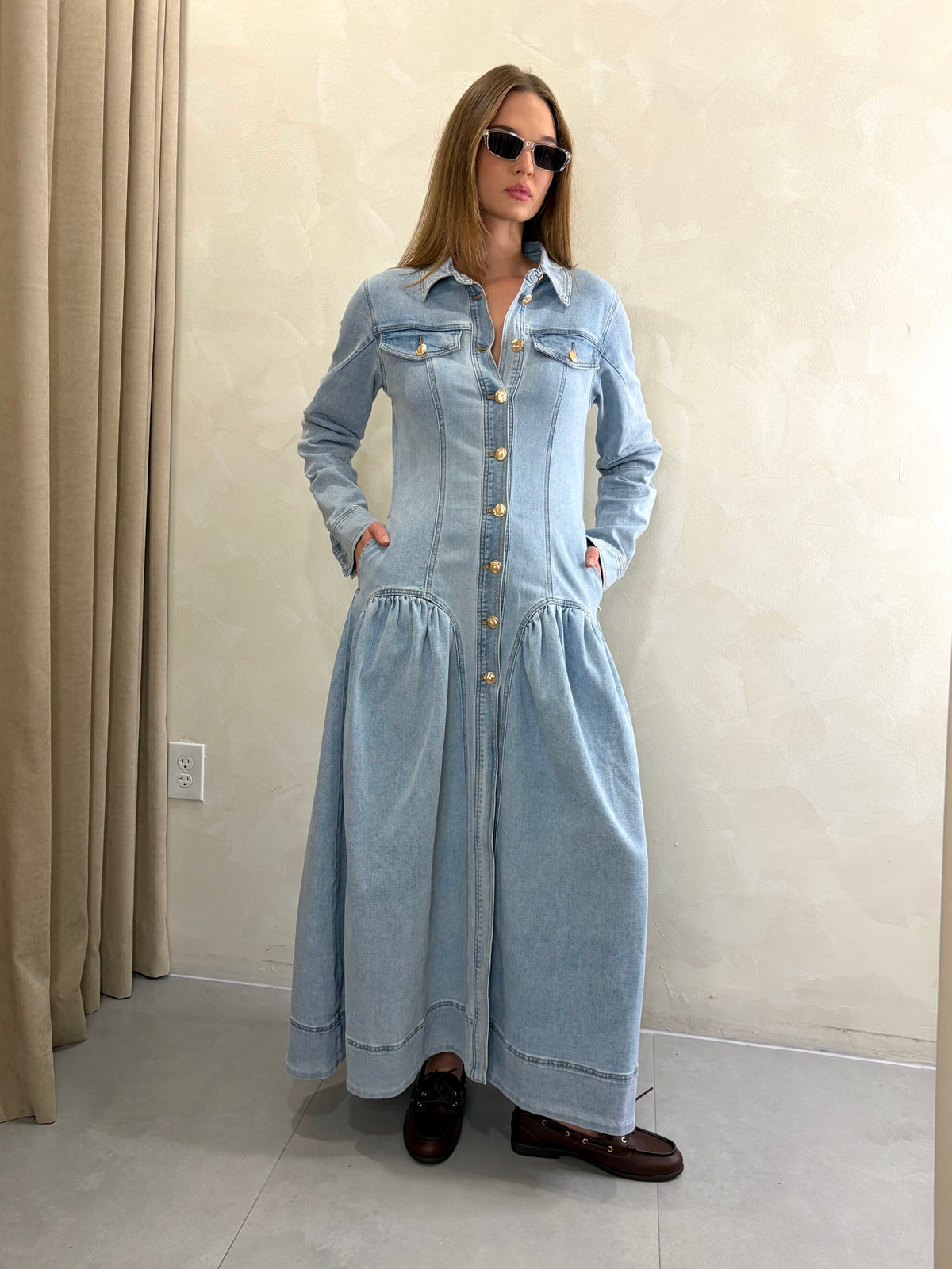 Button Down L/S Denim Dress