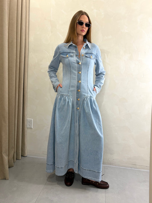 Button Down L/S Denim Dress