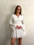 Eyelet Lantern Sleeve Mini Dress
