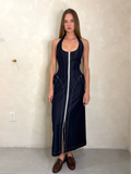 Full Zip Denim Halter Dress