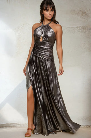 Metallic Gown W/High Slit