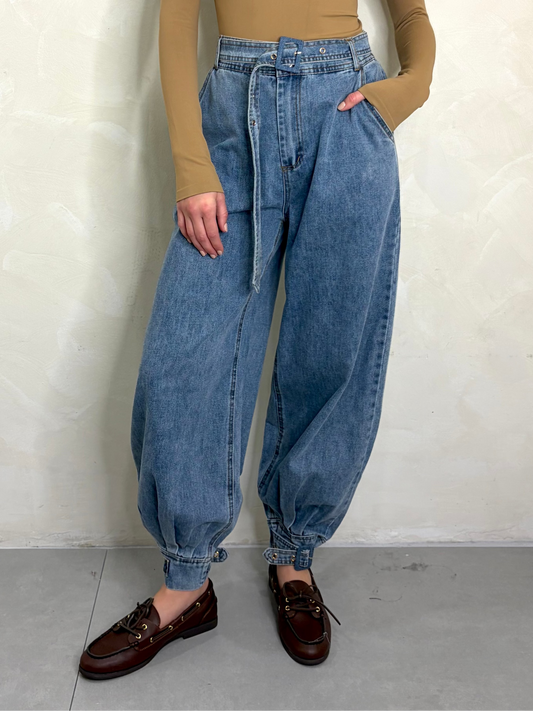 Belted Hem Bubble Jean