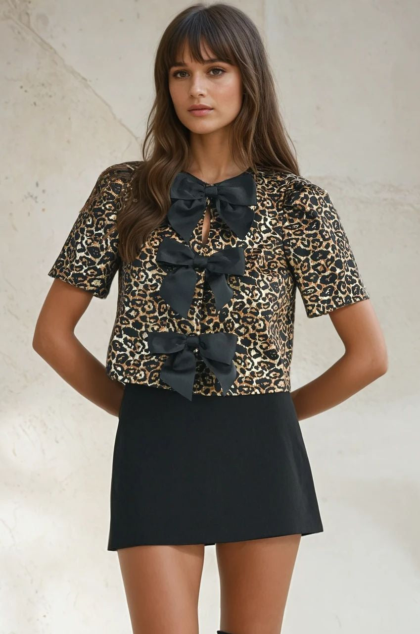 The Animal Print Bow Top