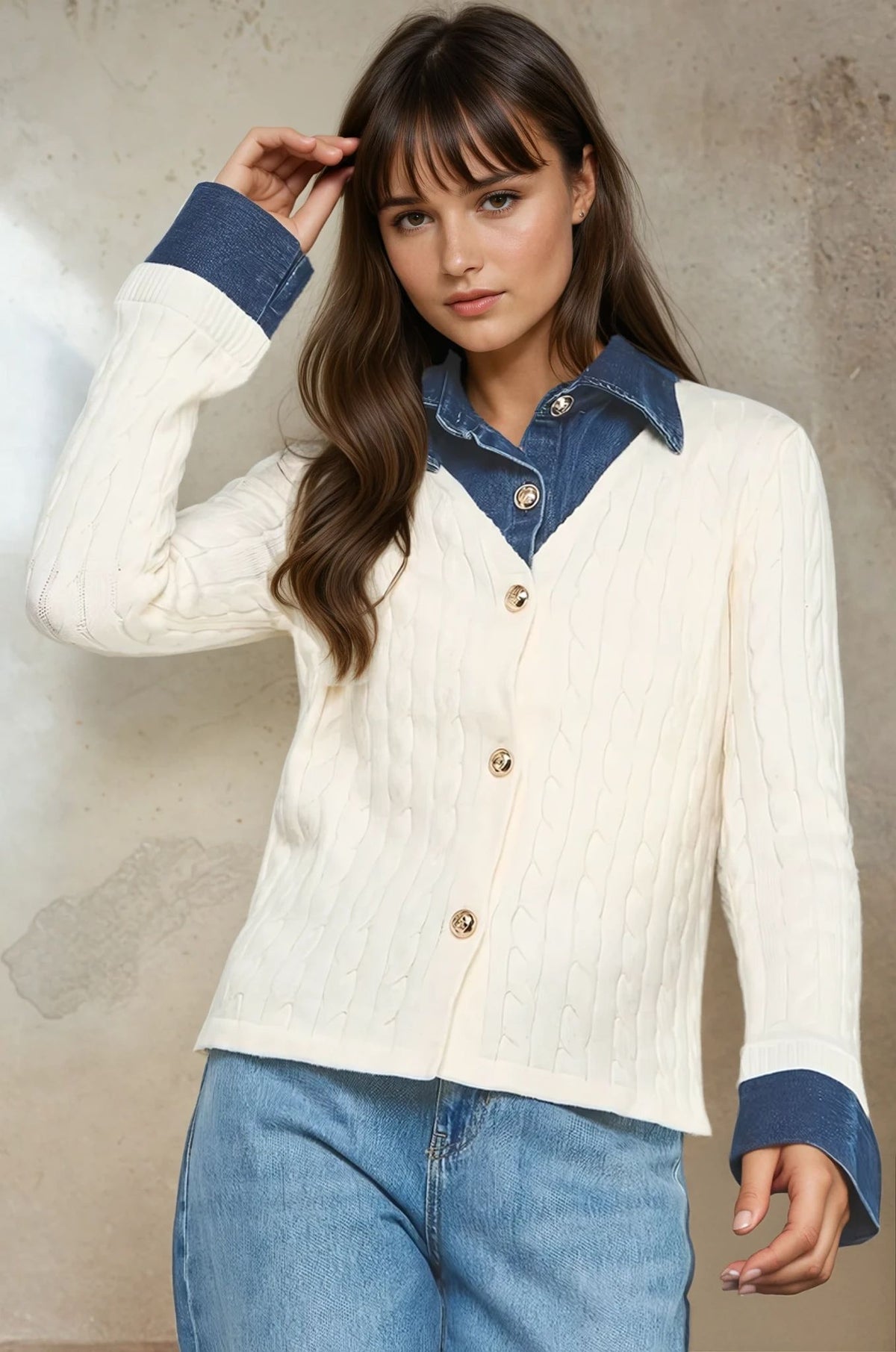Denim Trim Cardigan