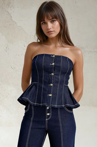 Button Down Denim Peplum