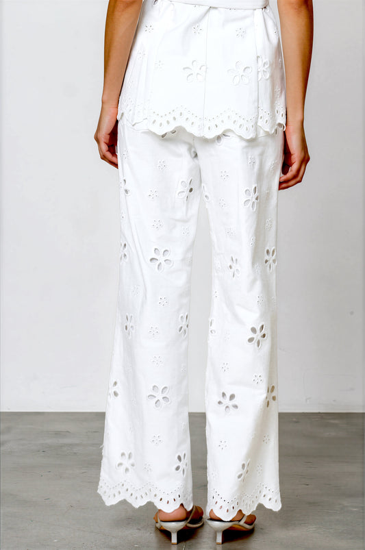 Embroidered Wide Leg Pant