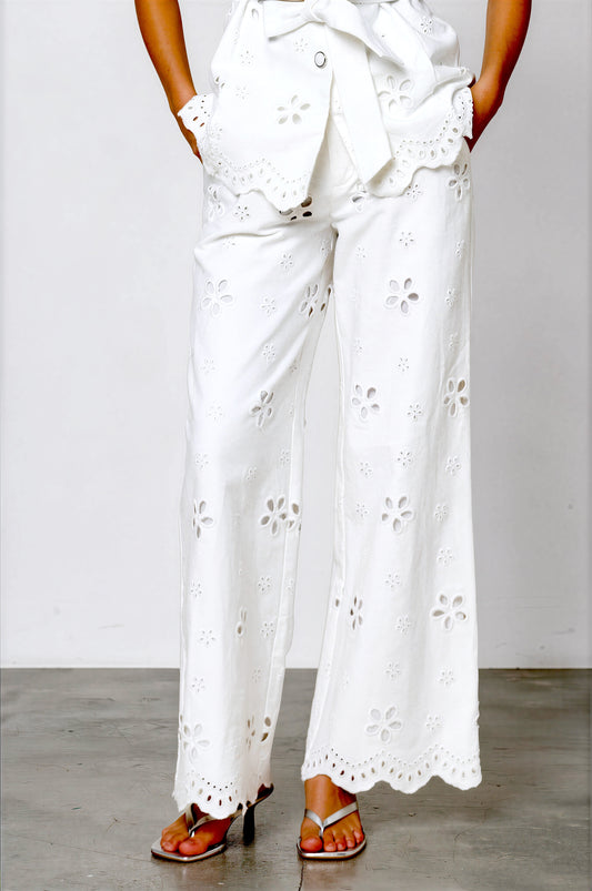 Embroidered Wide Leg Pant