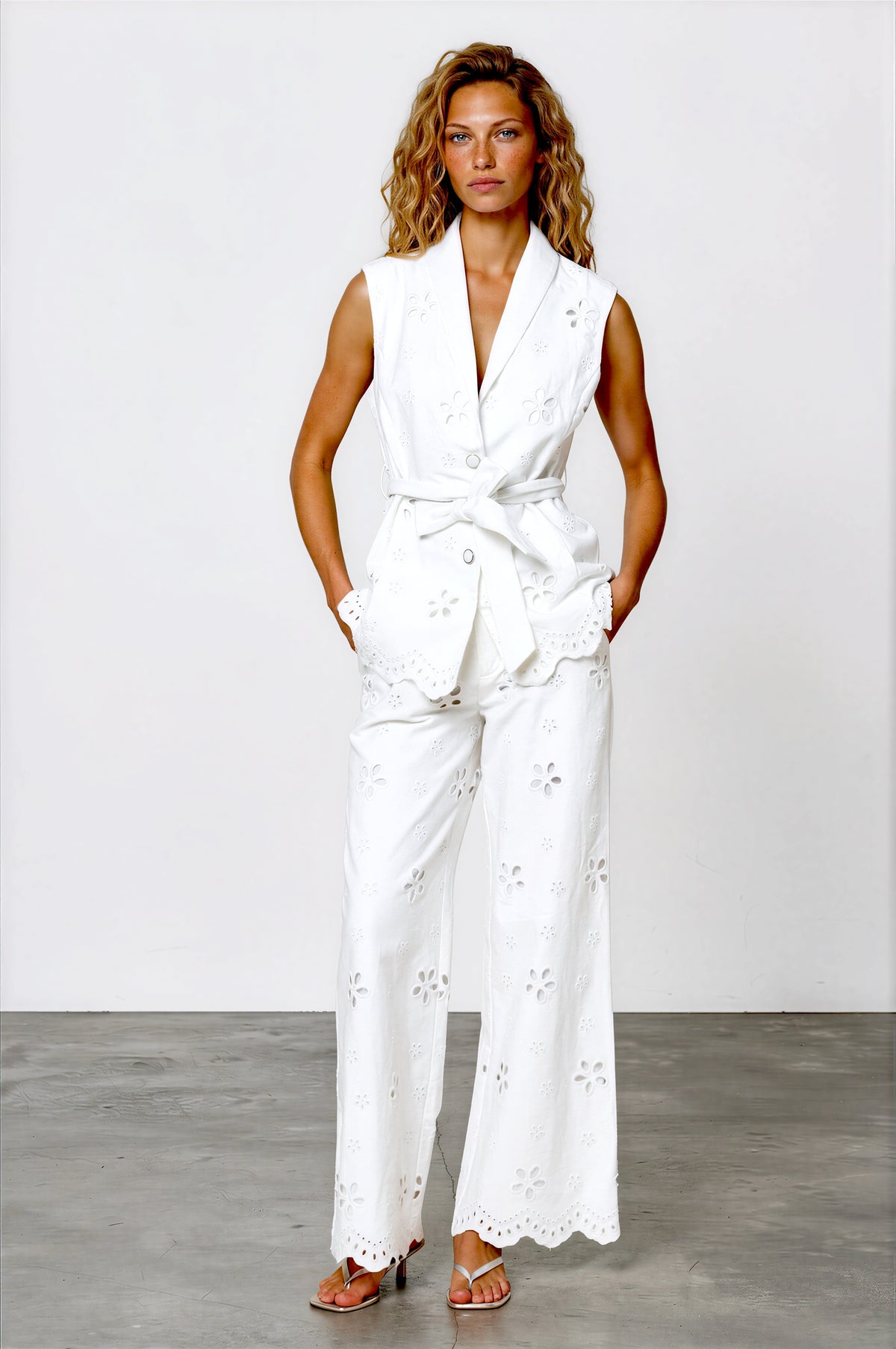 Embroidered Belted Vest