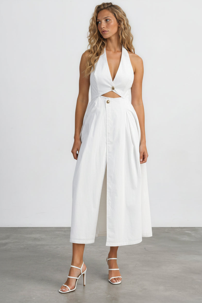 Halter Poplin Midi Dress