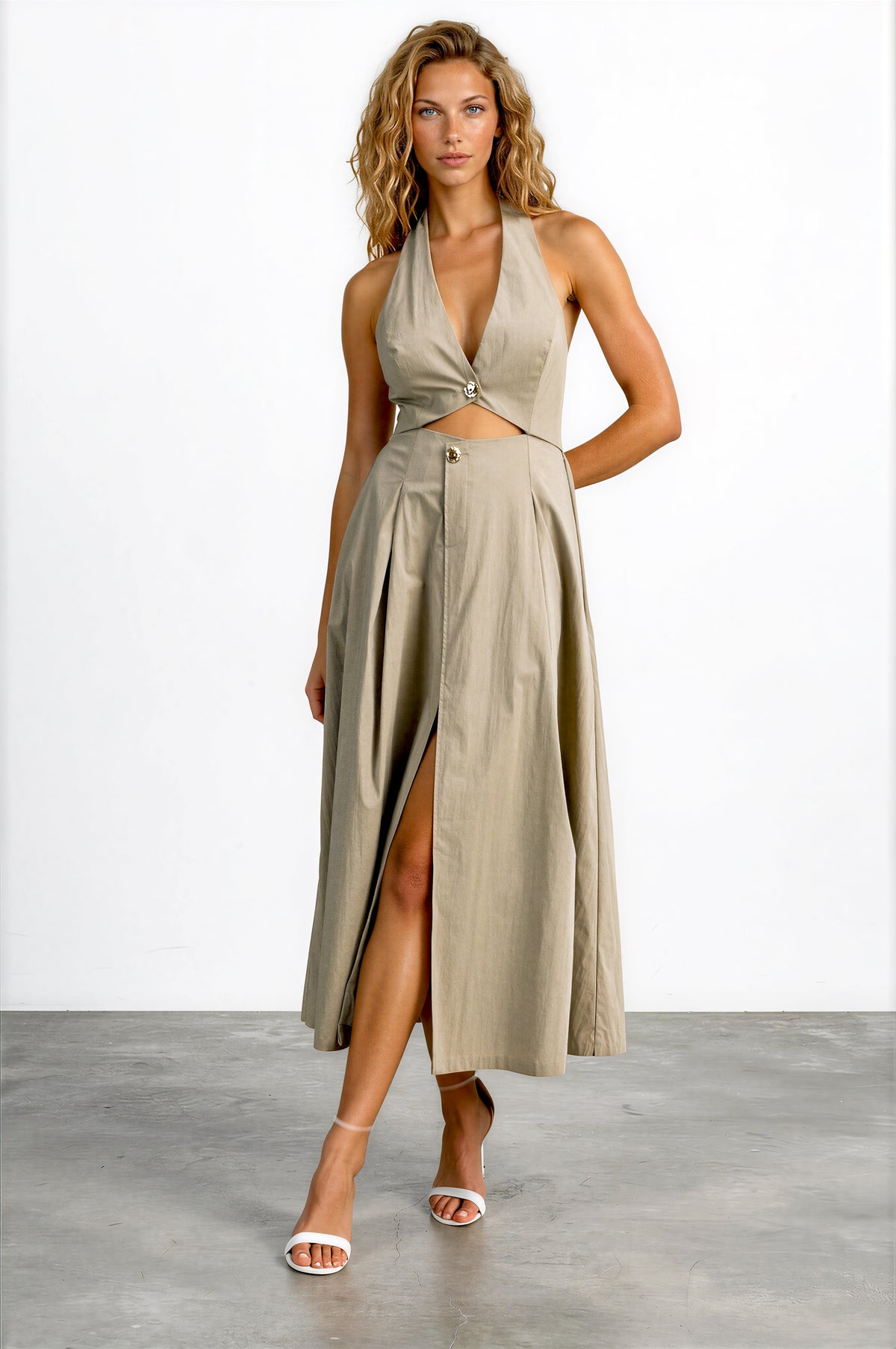 Halter Poplin Midi Dress