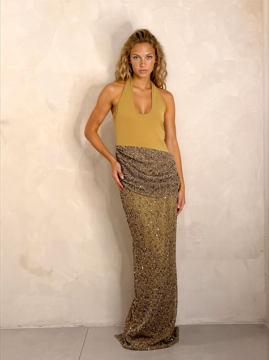 The Morgan Contrast Halter Dress