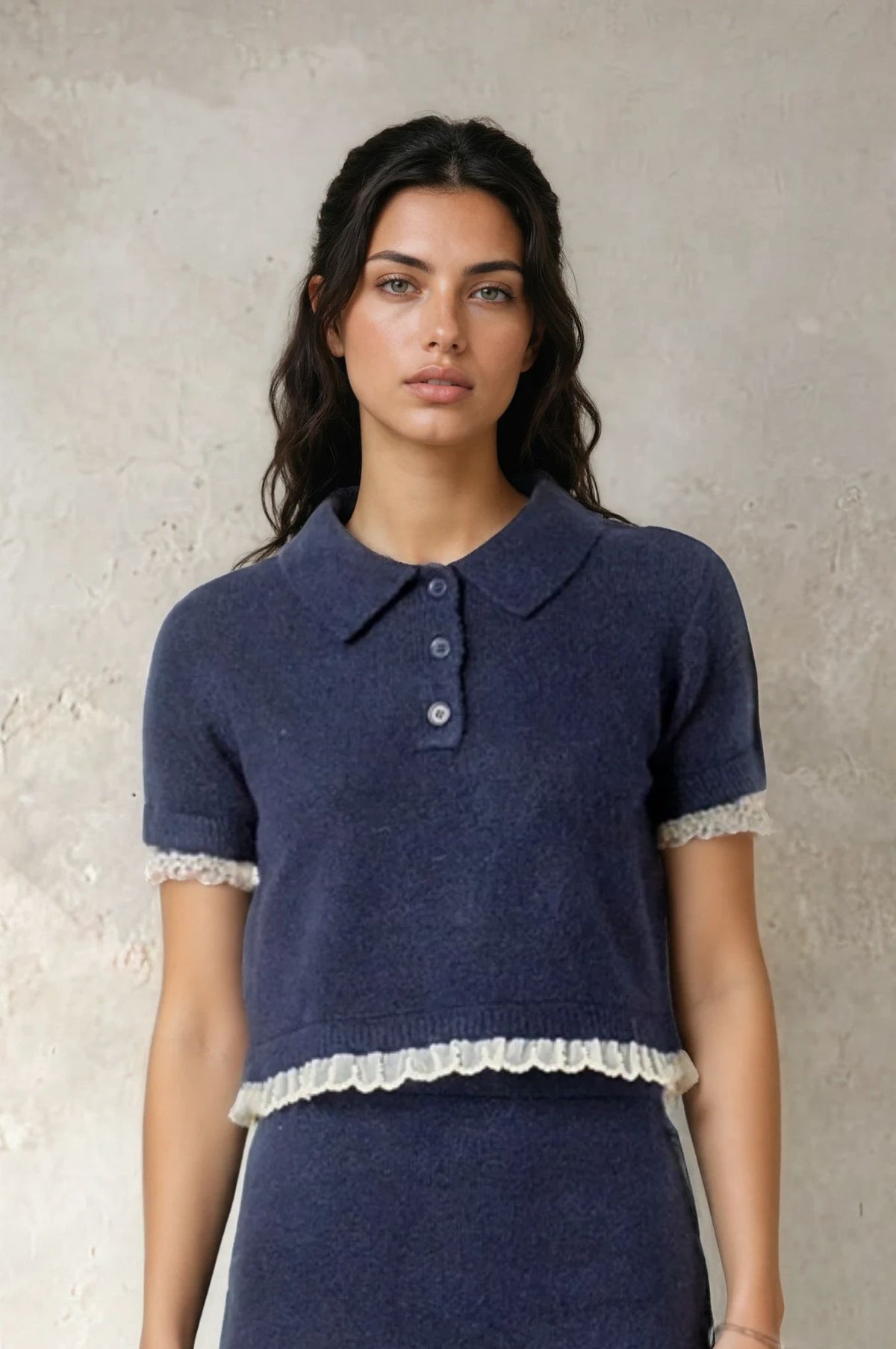 Knit Polo W/Pearl Embellished